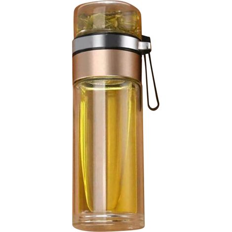 Tragbare Teeflasche aus Klarglas, Wasserflasche mit Tee-Wasser-Trennwand, Gold (1/5)
