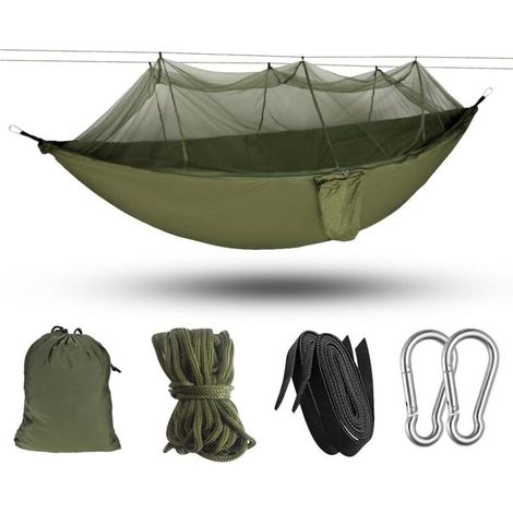 Hamac - Avec Moustiquaire Intégrée - Nylon 210T Parachute - Capacité 300 Kg - 260 X 140 Cm - Pour Camping Randonnée Jardin - 1 Pièce (1/5)