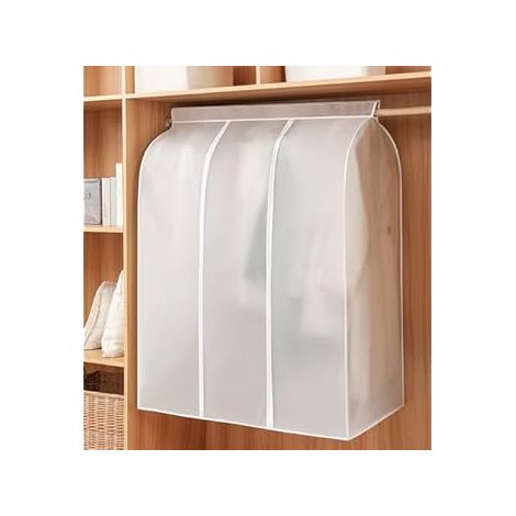 Fodera antipolvere per grucce, 100x50x120 cm in PEVA, chiusura lampo e nastro adesivo magnetico. (1/4)
