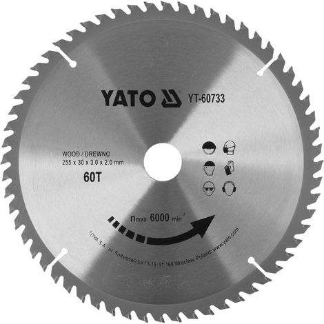 CUCHILLA DE CORTE DE WIDIA PARA MADERA 255X60TX30MM YT-60733 YATO (1/3)