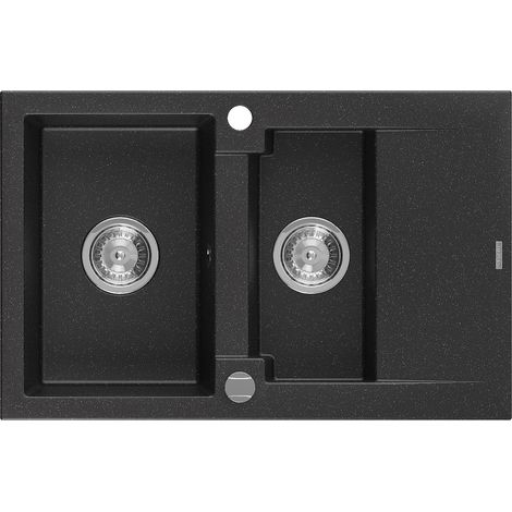 Mexen Gaspar évier en granit à 1,5 cuve avec un égouttoir court 737 x 475 mm, Noir/Argent métallique - 6507731505-73 (1/5)