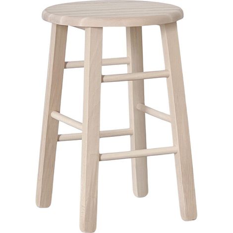 Sgabello in legno grezzo da verniciare h 47 cm con seduta rotonda e gambe dritte (1/5)