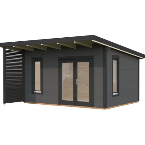 Abri de jardin en bois Grace 14,5 m2 Peint gris foncé + anthracite (1/4)