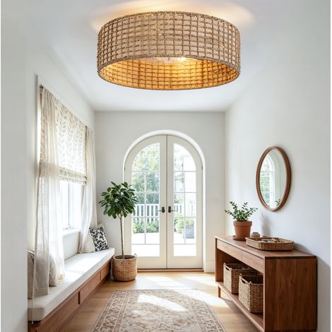 Ventilatore da soffitto con lampadario in rattan, controllo Bluetooth e telecomando, 6 velocità, rame (1/5)