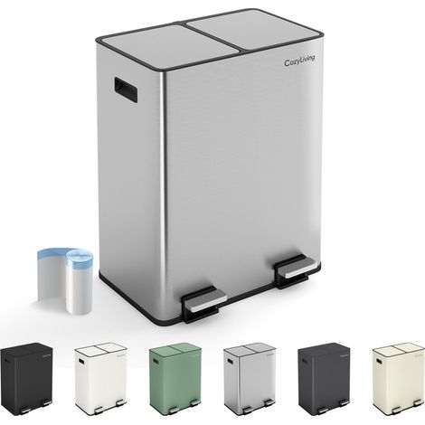 Premium Stainless Steel Dual  Compartment Pedal Bin 30L+30L SILVER MATTEE