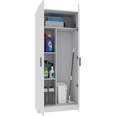 Armadio Armadietto Multiuso A Colonna Paige con 2 Ante e 5 Ripiani Ingresso Camera da Letto 73 x 180 x 37 cm Colore Bianco
