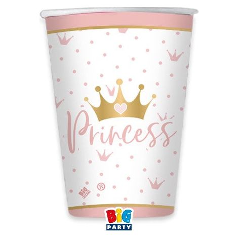 Big Party Bicchieri CC 200 Ml Princess Crown Rosa Oro 8 Pz