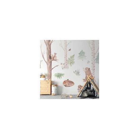 Papier peint photo - Illustration subtile d'animaux de la forêt