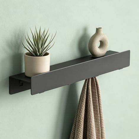 Mai & Mai Mensola da Parete con 4 Ganci Nascosti, Mensola in Metallo Rimovibile, Mensola da Appendere per Bagno, Cucina, Ingresso e Camera da Letto, 40cm, Nero sabbia, Stalo-11