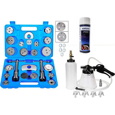 KIT HERRAMIENTAS PARA FRENOS: REPOSICIONADOR PISTONES DE FRENOS 24+5 PIEZAS + SANGRADOR DE FRENOS + SPRAY LIMPIAFRENOS (1/5)