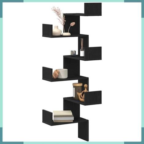 Étagère d'angle murale - 868053 - Chêne noir - 45 x 45 x 147 cm - 6 étagères (1/5)