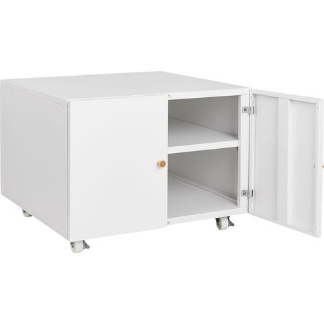 Caisson mobile métallique blanc pour imprimante avec porte et étagère réglable, caisson de rangement roulant pour dossiers pour bureau à domicile et petits espaces (1/5)