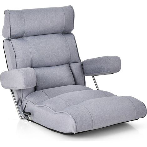 Silla de suelo plegable y regulable 80 x 72 x 75 cm confort ergonómico con reposabrazos abatibles en algodón gris 200012095