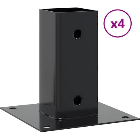 Vidaxl – Bases de poteau carrées 4 pcs – Acier enduit de poudre – Dimensions 71x71 mm – Hauteur 15 cm – Pour béton et bois