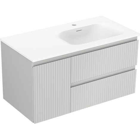 Mexen Rivel meuble de salle de bain 90 cm avec lavabo Vela à droite, 2S, 1D, rainuré, gris mat/blanc mat - 91A23-09047-3-BBFFF6 (1/5)