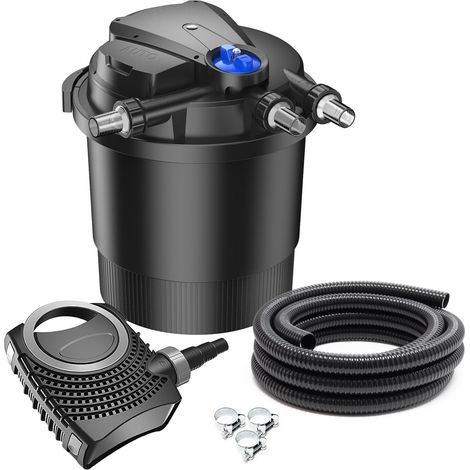 SunSun Komplettset: CPA-20000 Teichdruckfilter bis 40000 L mit 36 Watt UV-C Teichklärer, NEO12000 SuperECO Teichpumpe 12000l/h 100W, 10m Teichschlauch 38 mm (1 1/2"), Schlauchschellen W1 44-47mm