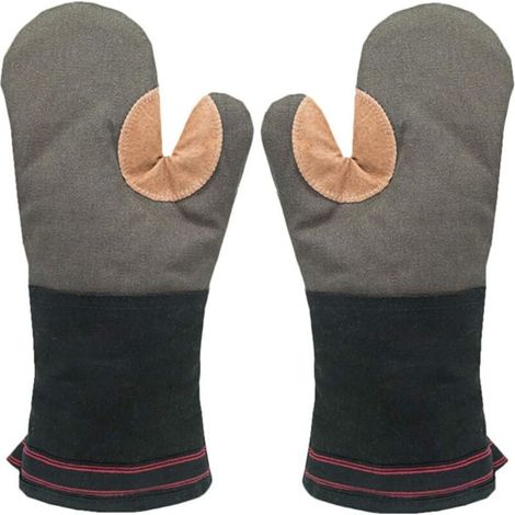 Oven Gloves Double Oven Mitt,Leather BBQ Gloves Universal Heat Resistant Kitchen Gloves Long Thick Soft Cotton Oven Gloves for Cooking Baking (1/5)