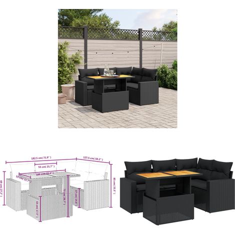 Salon de jardin 5 pcs avec coussins noir résine tressée - Ensemble Salon De Jardin - Meuble Extérieur - Résine Tressée - Rotin Synthétique - Table Extensible - Home & Living (1/3)