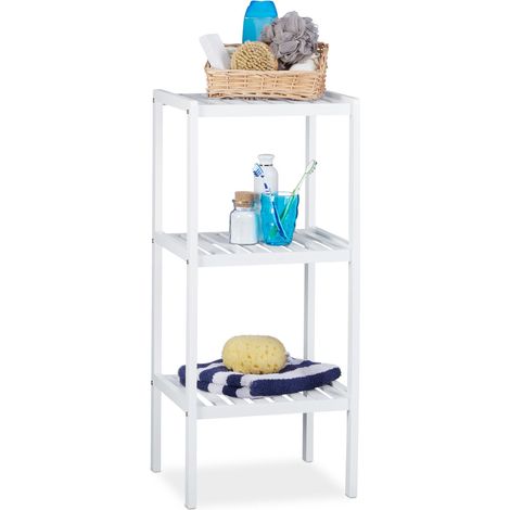 Relaxdays Scaffale da Bagno, in Bambù, Ripiani Portaoggetti, Mobiletto Salvaspazio, 80x34,5x33 cm, Mobile Cucina, Bianco (1/5)