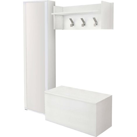 Dmora - Mobile da ingresso Mirtilla, Entratina moderna con appendiabiti, Mobile con scarpiera, Armadietto con specchio, Cm 50x32h182, Bianco, con imballo rinforzato