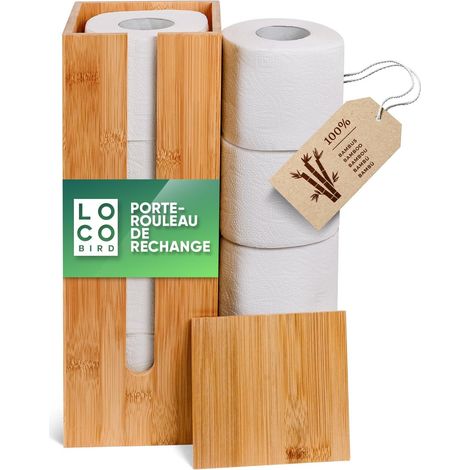 Loco Bird Rangement pour Papier hygiénique 4 Rouleaux en Bambou - Rangement pour Papier hygiénique en Bois avec Couvercle et étagère - Porte-Rouleau de Rechange Debout (1/5)