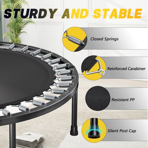 Trampoline fitness pliable 101 cm en acier noir, gain de place pour adulte FloraGrace (1/5)