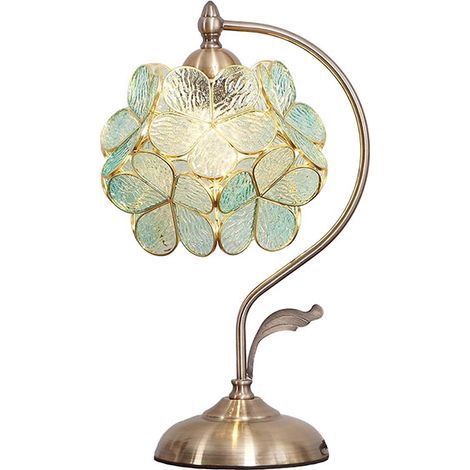 Lampe de Table Pétales Verre - Base Laiton - LED, Éclairage Chaleureux 2700K - E27 - pour Chambre à Coucher, Chevet & Décoration Maison (EU Plug)