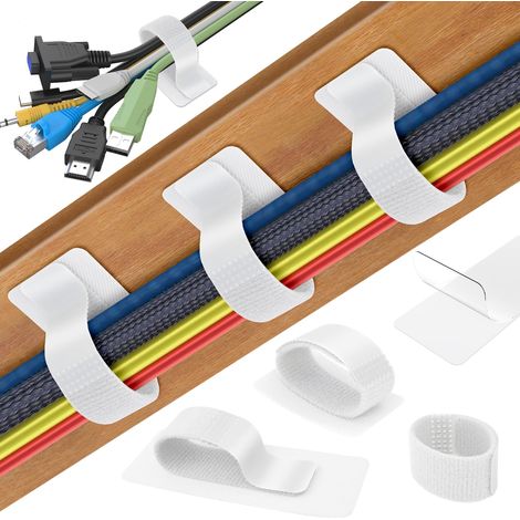 Sangle Attache Cable Adhesif, Attaches de Câbles Auto-Agrippantes, Serre-Câbles Sous la Table Réutilisables, Gestion des Câbles Sous Le Bureau, Réglable Cable Management Rangement le Bureau (1/5)
