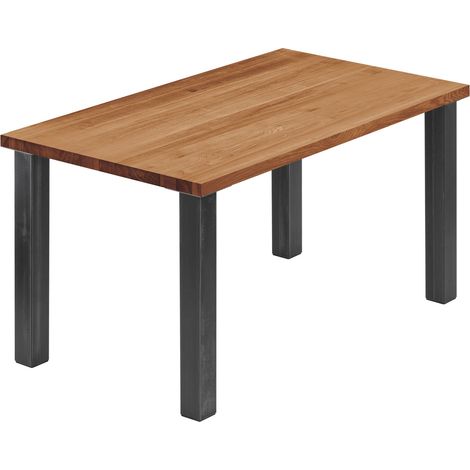 LAMO Manufaktur Esstisch Küchentisch, 140x60x76 cm (AxBxH), Classic, Dunkel / Rohstahl mit Klarlack, LNG-01-A-004-0000Cl