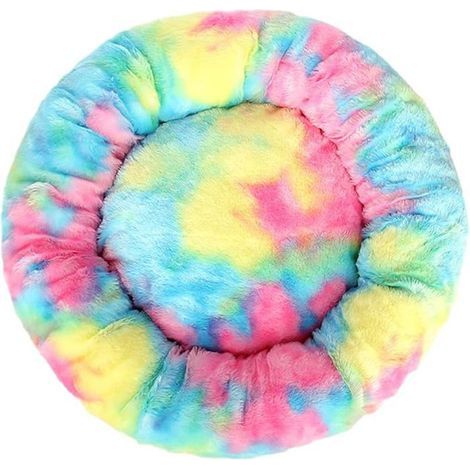 Round Tie-Dye Pet Bed, Washable Plush Cushion for Dogs and Cats, 60 cm Animal Basket (1/5)