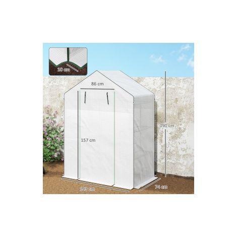 Serre de jardin blanche en acier avec bâche résistante au froid, porte enroulable, fenêtre et étagères, pour balcon et jardin (1/5)