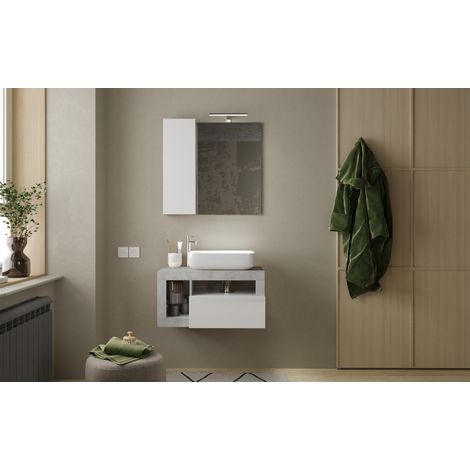 Conjunto de muebles para baño HAMBURG blanco brillante y cemento 79 x 47 x 49 cm