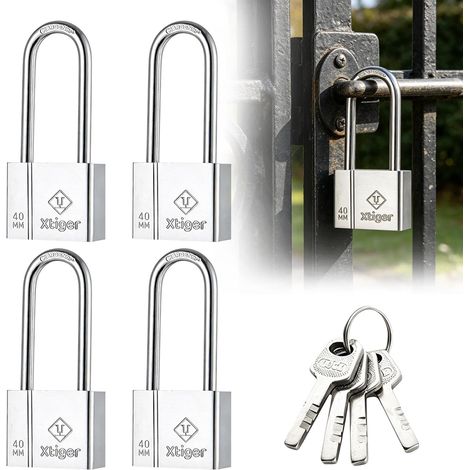 Lot de 4 cadenas lourds étanches à long col en acier inoxydable avec clé pour l'extérieur et portail de jardin (1/5)