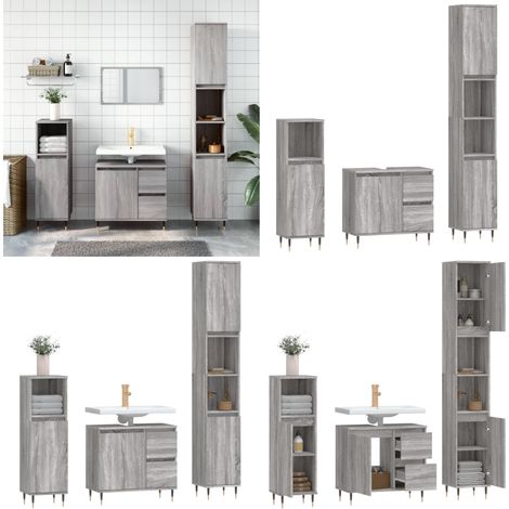 Ensemble de meubles de salle de bain 3 pcs Sonoma gris - Meuble De Salle De Bain - Ensemble Salle De Bain - Armoire Salle De Bain - Meuble Lavabo - Design Moderne - Home & Living (1/5)