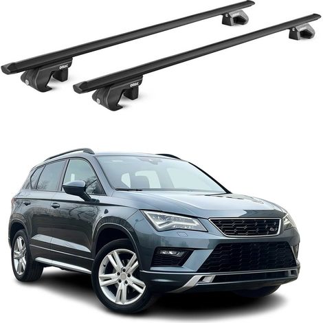 OMAC Dachträger Aluminium TÜV geprüft für Seat Ateca 2016-2026 – Für Standard Dachreling – T Nut – Max 90 kg – 2 Schlösser Schwarz (1/5)