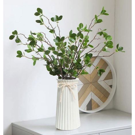 Vase - Céramique - Blanc - Rectangulaire - 24 cm de hauteur - Pour décoration intérieure moderne - 1 pièce (1/5)