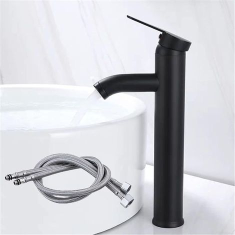 Mitigeur de lavabo,salle de bain robinet, Robinet mitigeur de table pour eau chaude et eau froide, noir mat - 30cm (1/5)