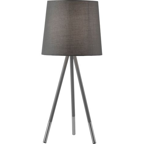 Searchlight Rio Lampe de table en métal argenté satiné et gris et abat-jour gris