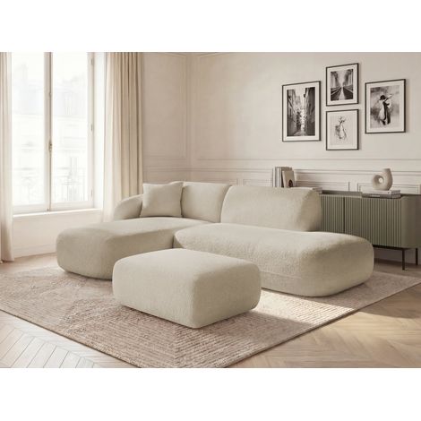 BOBOCHIC - Canapé d'angle fixe modulable ANDA avec 1 méridienne, 1 chauffeuse bout de canapé et 1 pouf Angle gauche  Beige