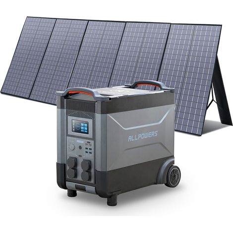ALLPOWERS Station d'alimentation portable R4000 générateur solaire 3600Wh LiFePO4 batterie CA 4000W,charge rapide commande vocale,avec panneau solaire 400W pour camping, maison pannes de courant