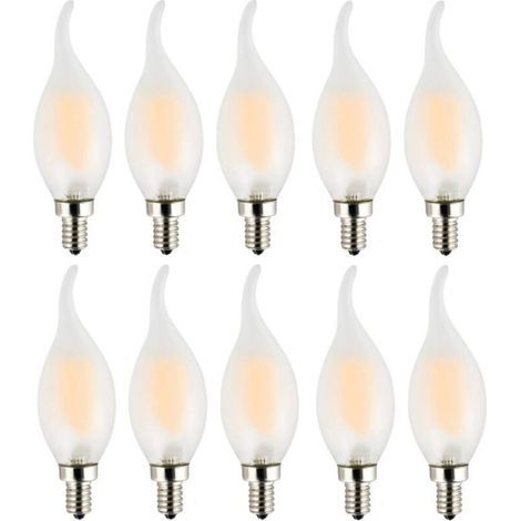Ampoule LED E14 à Filament,Lot de 10 Ampoules Flamme,4 Watts Consommés Equivalence Incandescence 40W,2700K Blanc Chaud et 400LM,Angle de Faisceau 360° (1/5)