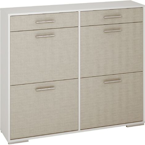 Commode Meuble à chaussures coloris chêne/blanc - Longueur 117 x Hauteur 100 x Profondeur 27 cm -PEGANE- (1/2)