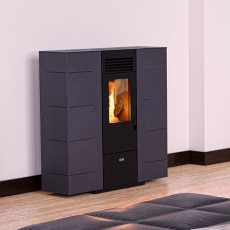 Stufa a Pellet FOCO Grigio - Mod. SLIM 6 - Classe Energetica A+ - Salvaspazio - Installazione Filo Muro