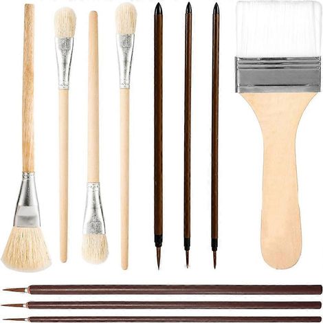 Ensemble de pinceaux à glaçure pour céramique, pinceaux en bois de différentes formes avec long manche, pour aquarelle et huile, idéal pour les étudiants et les artistes. (1/5)