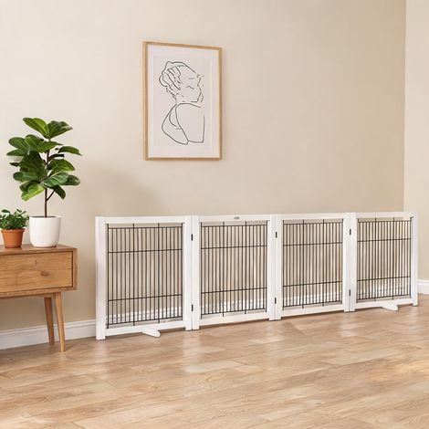 Barrière pour chien blanche en bois et acier 305 cm coloris blanc (1/5)