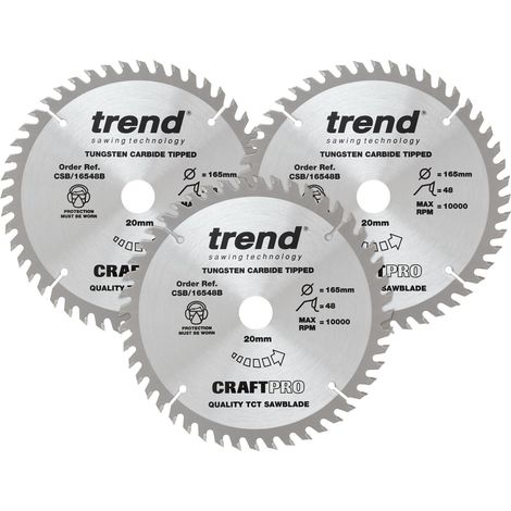 Trend CraftPro Plunge Saw Blade 165 x 20mm x 48T (Pack 3) TREPS1653PA (1/5)