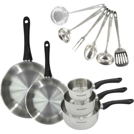 Batterie de cuisine - Tous feux dont induction - FACKELMANN - Geneva - Inox - 2 poeles 24 et 28, 3 casseroles et 6 ustensiles (1/5)