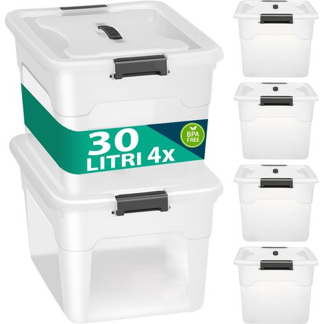 Set Scatole 4 x 30 L Portaoggetti in Plastica Cassetto Contenitore Salvaspazio (1/5)