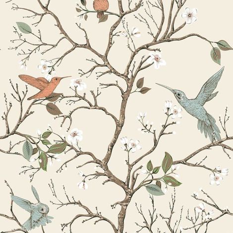 Papier Peint Oiseau Et Fleurs Crème Beige Papier Peint Fleuri Vintage Chinoiserie Papiers Peints Adhesif Mural Adhesif Mural[BI85] (1/5)