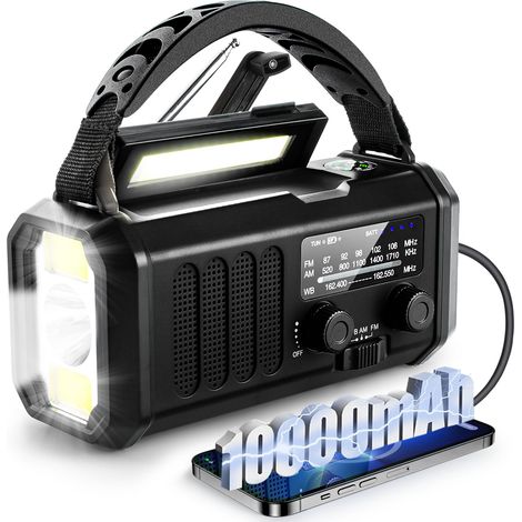 radio météo solaire à manivelle avec chargeur de téléphone portable Type-C et lampe de poche sirène de survie SOS pour les voyages en 1 (1/5)